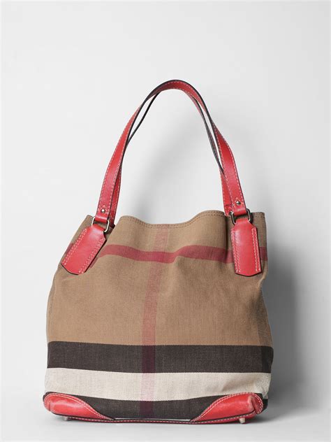 BURBERRY Canvas Mega Check Medium Ashby Hobo Saddle .